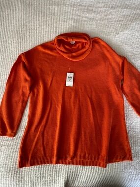 J. Jill Bright Orange Large Drap Neck Sunset Sweater Cotton Blend Size XL NWT
